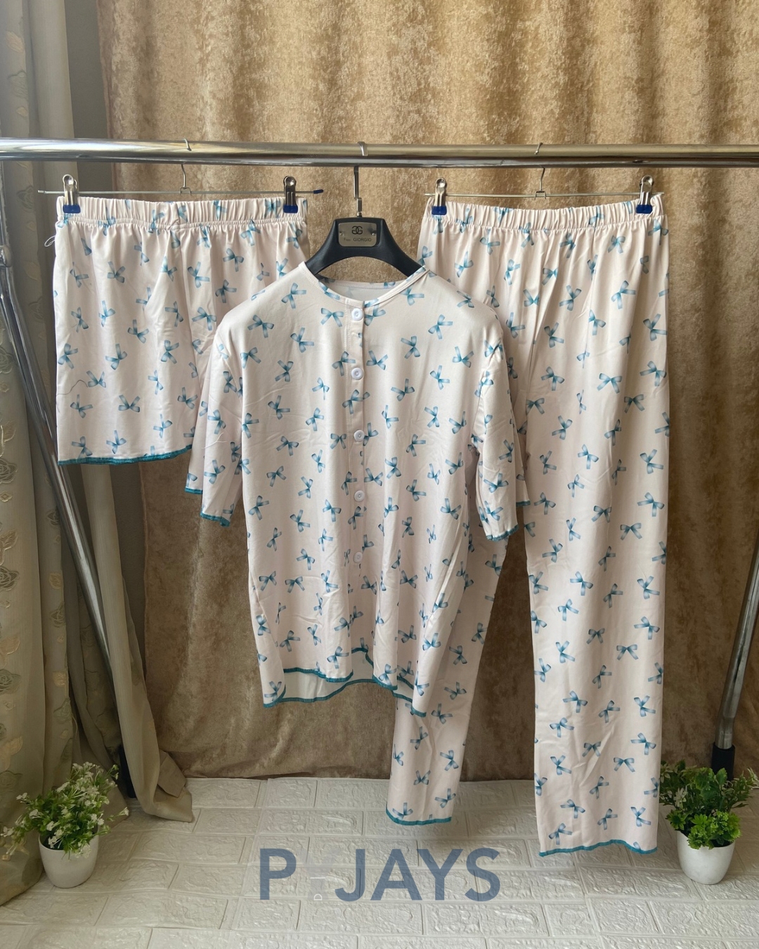 Pyjays 3-Piece Bow Pajama